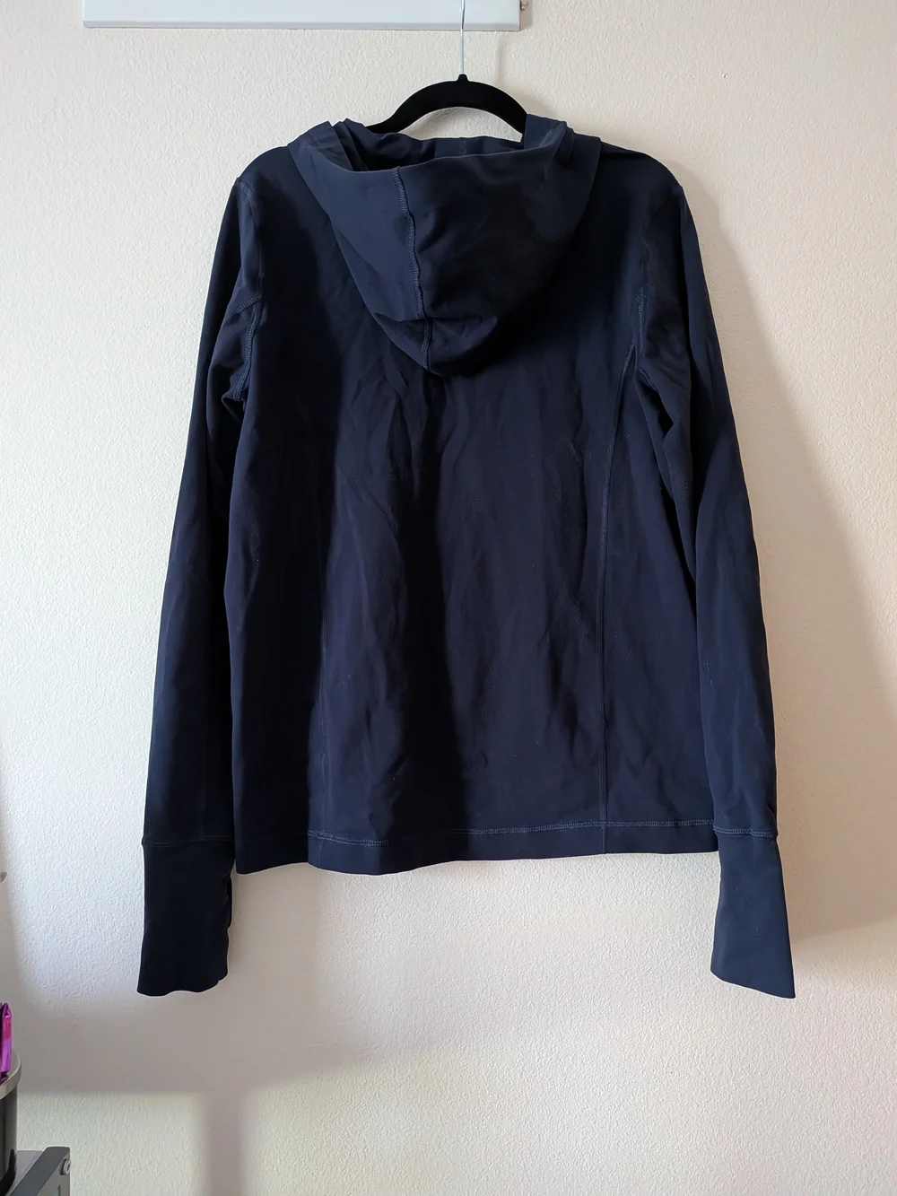 J. Crew Navy Blue Supplex Lycra Pullover Hoodie w/ Thumbholes - Women's L